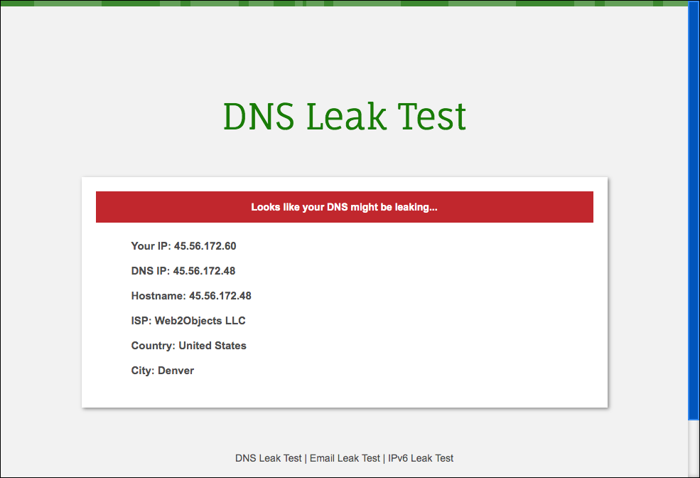 A suspected DNS leak from dnsleak.com