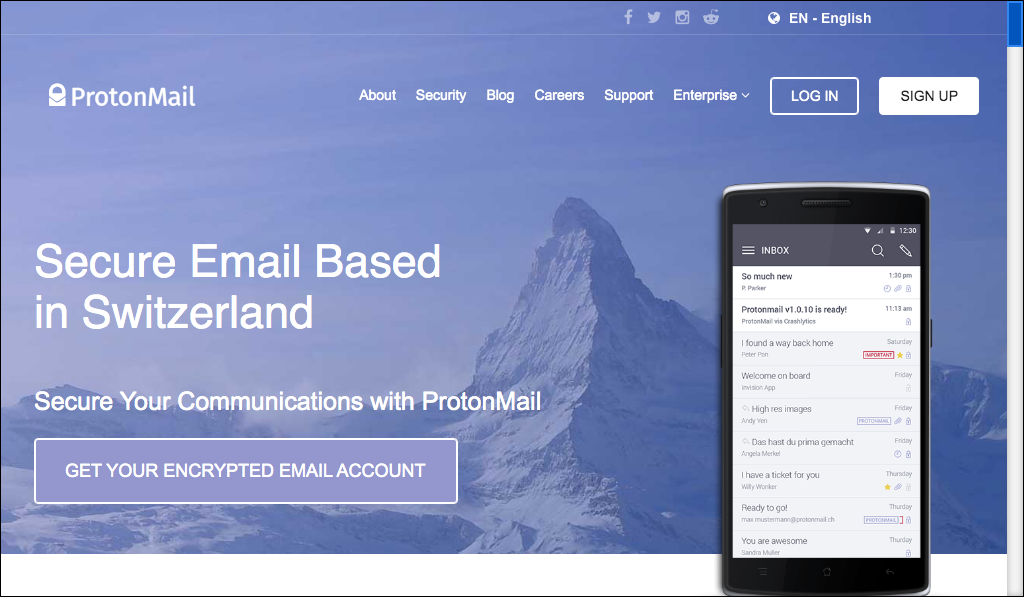The Protonmail secure email provider