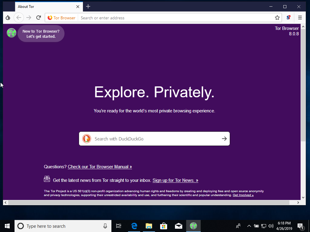 Tor browser running on Windows