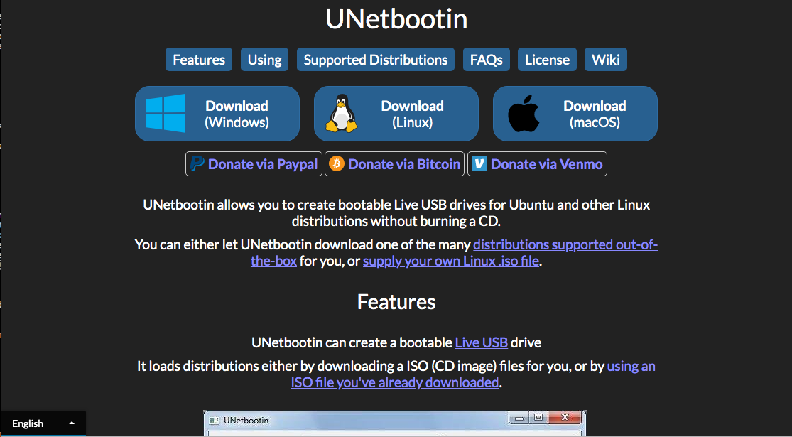 The unetbootin web site