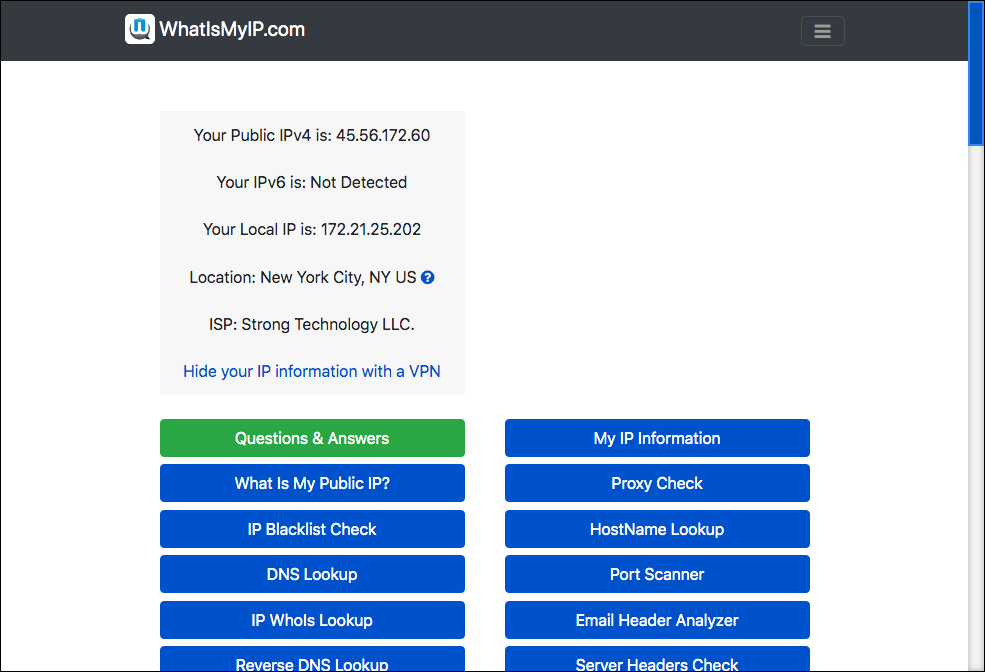 Top-level IP address info from WhatIsMyIP.com